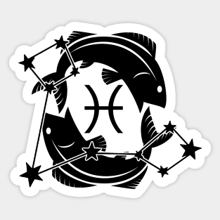 Pisces - Zodiac Astrology Symbol with Constellation and Fish Design (Symbol Only - Black on White Variant) Sticker